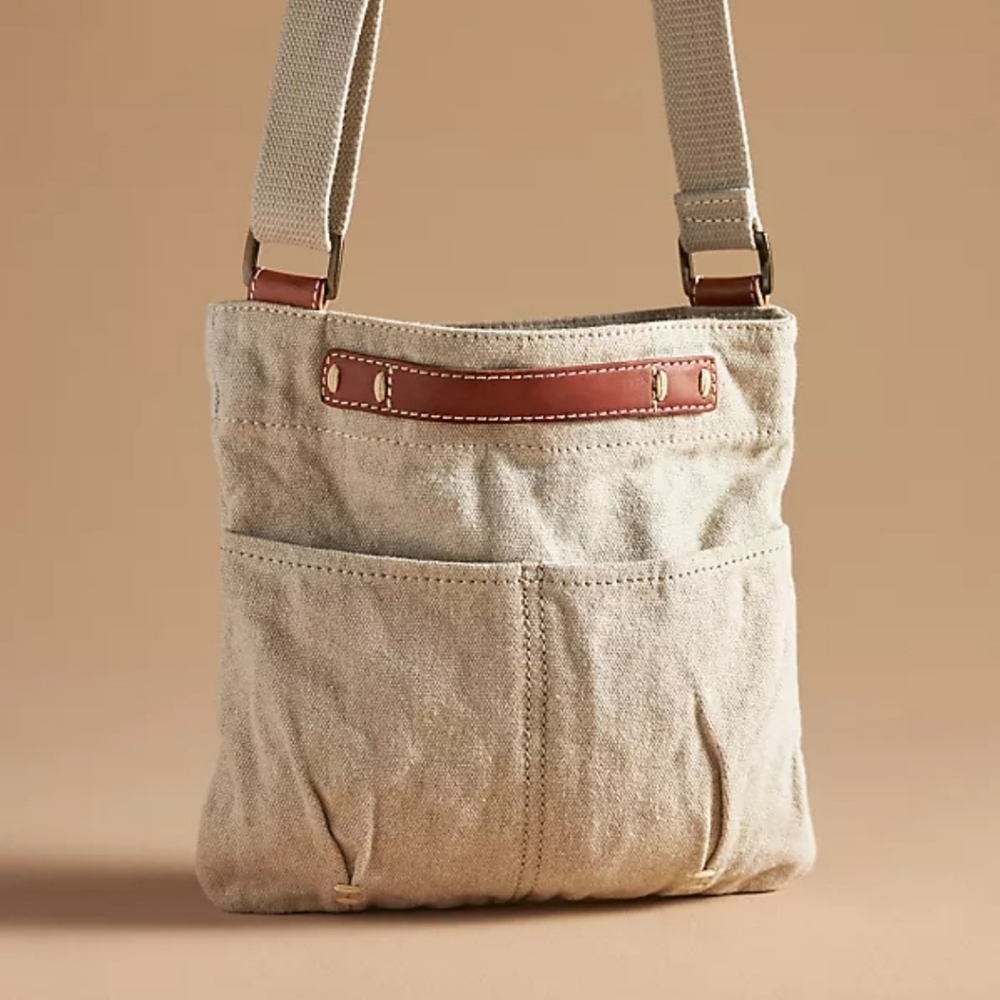 49 Square Miles Olive Washed Canvas w/ Leather Trim Crossbody Buckle Bag